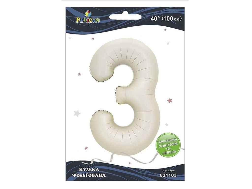 Кулька фольгована цифра 40 (100 см) 3 молочна ТМ PELICAN, фото 1