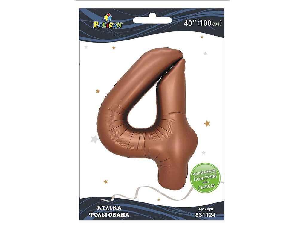 Кулька фольгована цифра 40 (100 см) 4 коричнева ТМ PELICAN, фото 1