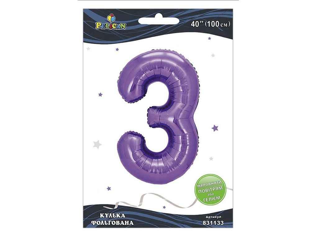 Кулька фольгована цифра 40 (100 см) 3 лавандова ТМ PELICAN, фото 1
