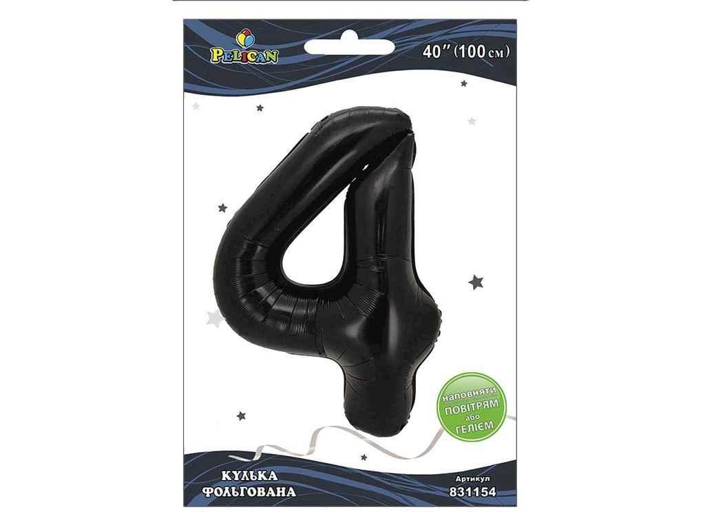Кулька фольгована цифра 40 (100 см) 4 чорна ТМ PELICAN, фото 1