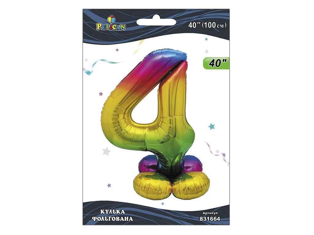 Кулька фольгована цифра 40 (100 см) на підставці цифра 4 градієнт ТМ PELICAN, фото 1