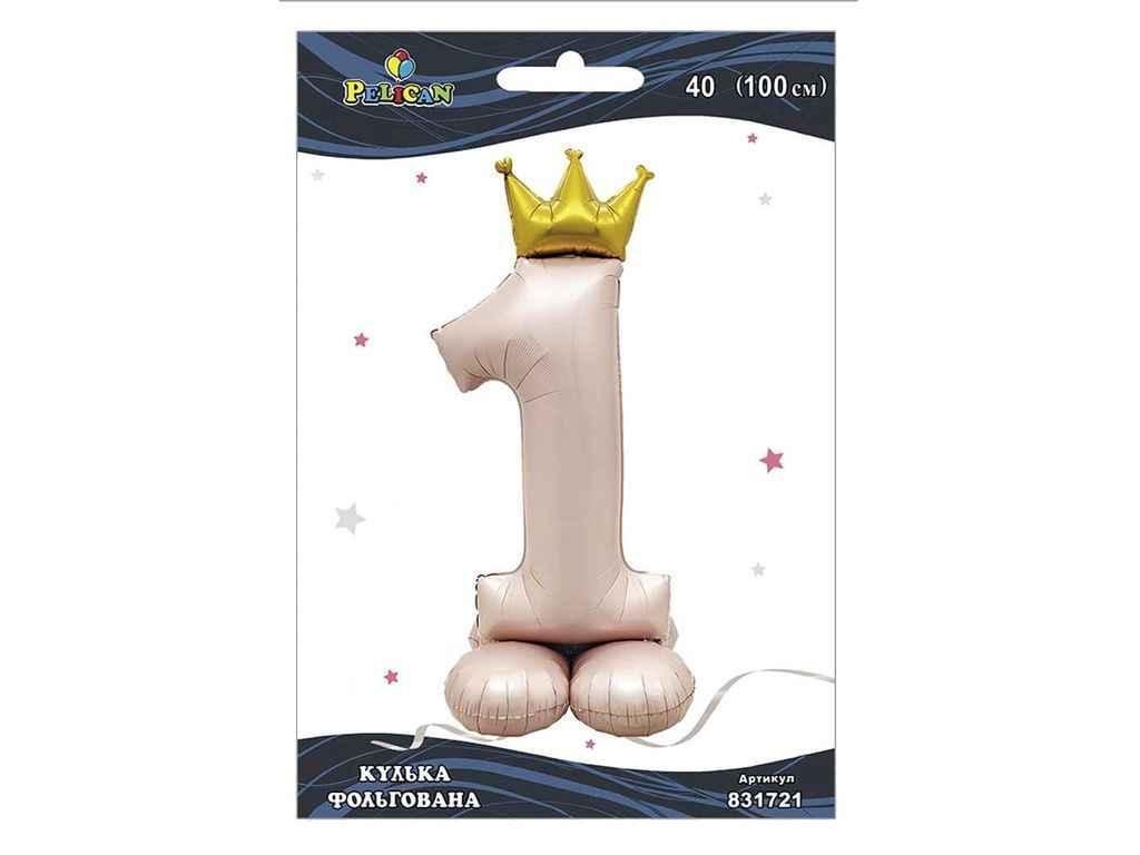 Кулька фольгована цифра 40 (100 см) з короною на підставці 1 рожева Blush ТМ PELICAN, фото 1