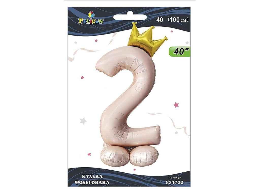 Кулька фольгована цифра 40 (100 см) з короною на підставці 2 рожева Blush ТМ PELICAN, фото 1