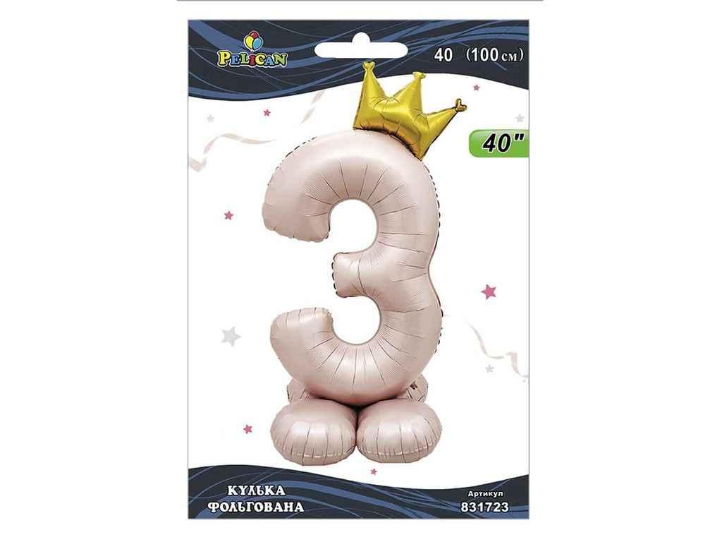 Кулька фольгована цифра 40 (100 см) з короною на підставці 3 рожева Blush ТМ PELICAN, фото 1