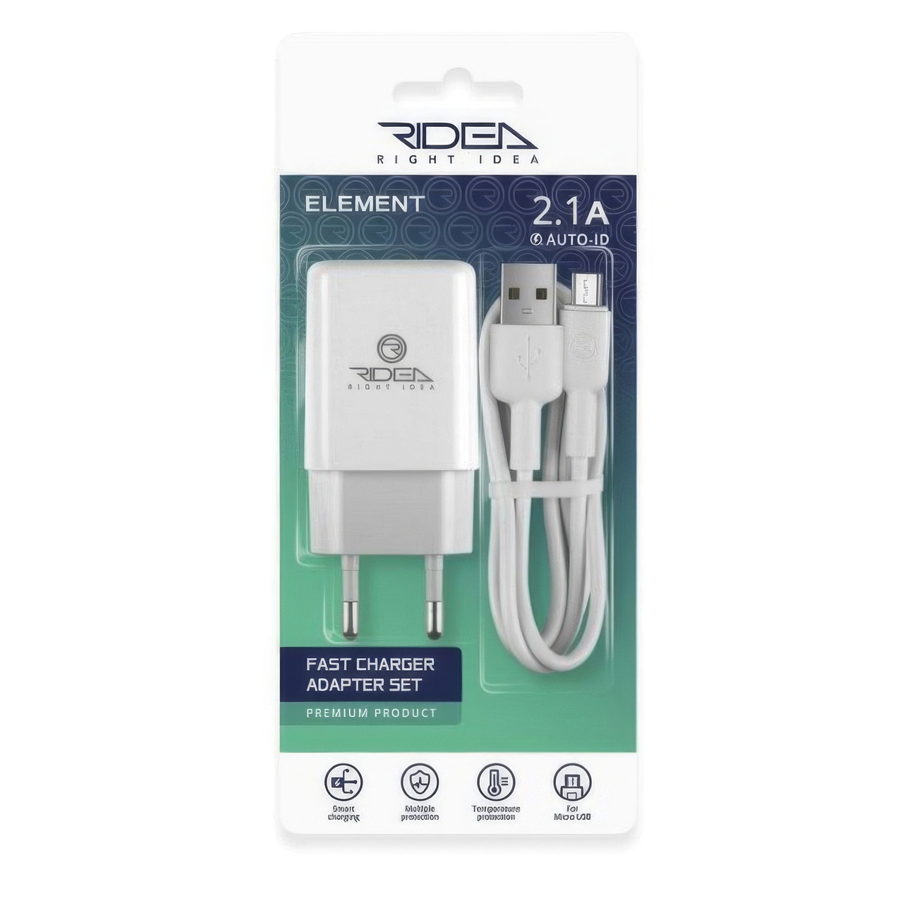 Блок живлення для телефону з кабелем Ridea RW-11111 Element MicroUSB 2.1A, 15Вт Білий, зарядка до телефону