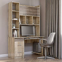 Письмовий стіл для ноутбука Школяр-6 Комп'ютерний стіл вузький з надбудовою й шафками сонома + трюфель