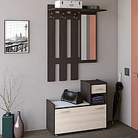 Стильний передпокій Еверест Тандем 90х38х200 із тумбою для взуття та настінною вішалкою Венге Дуб молочний для маленької квартири