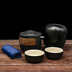 Дорожній набір посуду для чайної церемонії гайвань і дві піали (чоний)