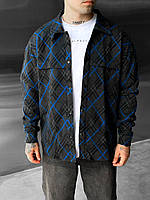 Трендова чоловіча сорочка оверсайз синього кольору, 100% бавовна.