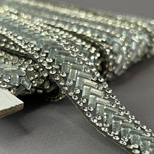 Стразова термо-тасьма на силіконі, 15 мм - стрази кристал