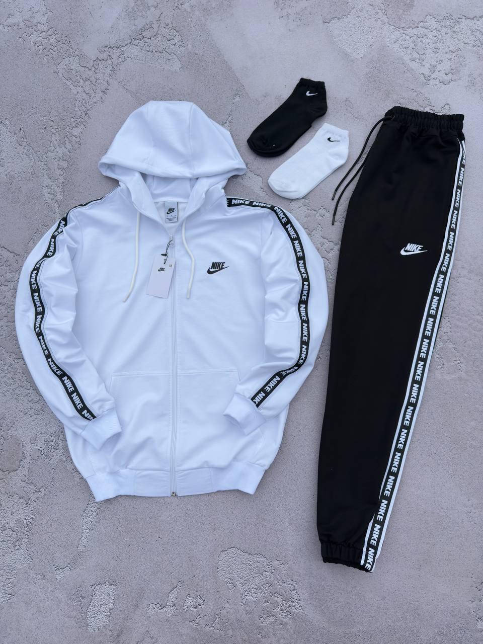 Чоловічий спортивний костюм чорний Nike з лампасами Найк Кофта на змійці + Штани весняний осінній