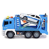 Іграшкова машинка евакуатор з поліцейською машинкою Wenyi 30 см інерційний Синій (59103), фото 3
