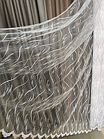 Тюль пудрово-біла вишивка хвиля фатин