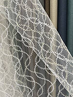 Тюль молочно-золотистий абстрактна вишивка фатин