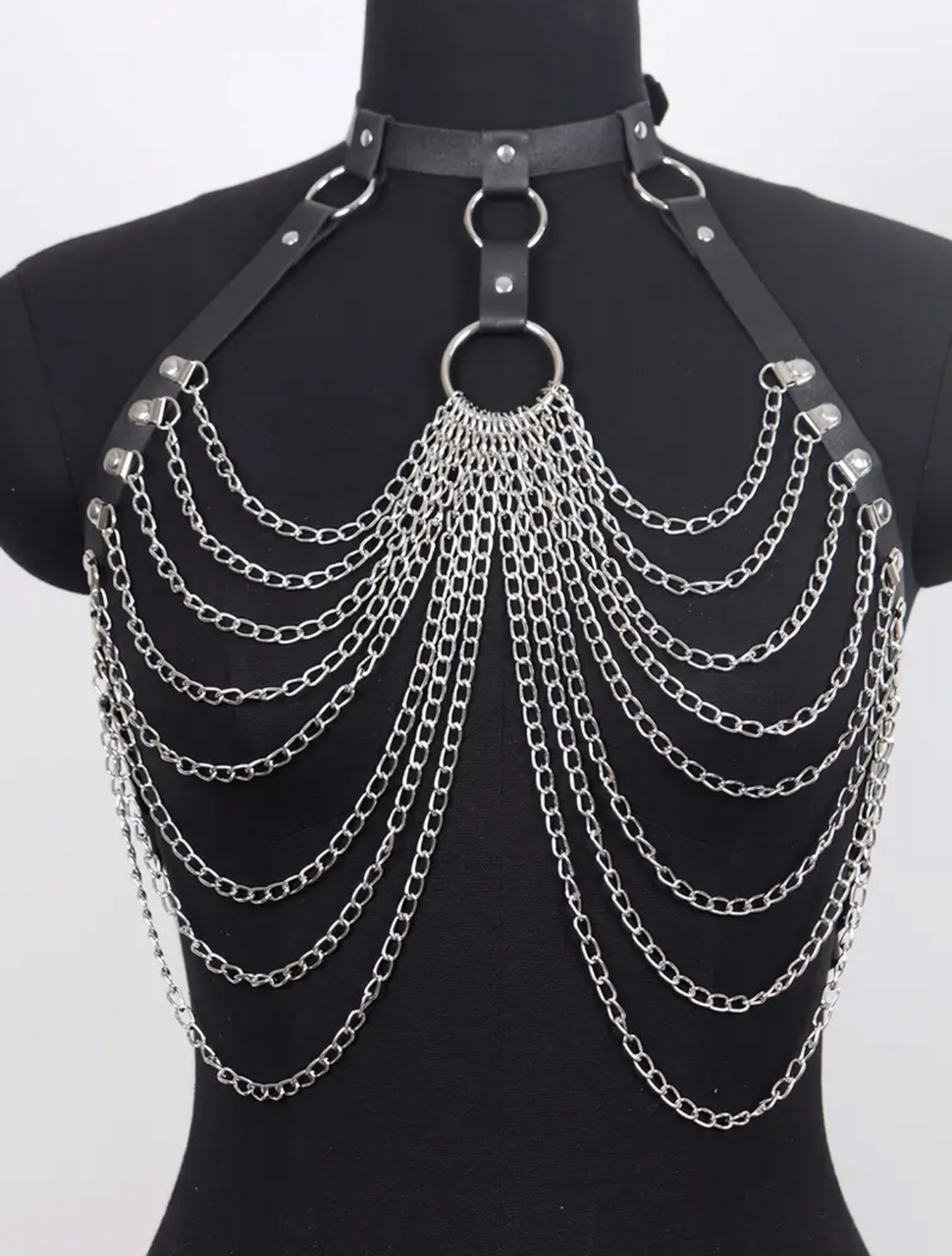 Стильна портупея з екошкіри з ланцюгами