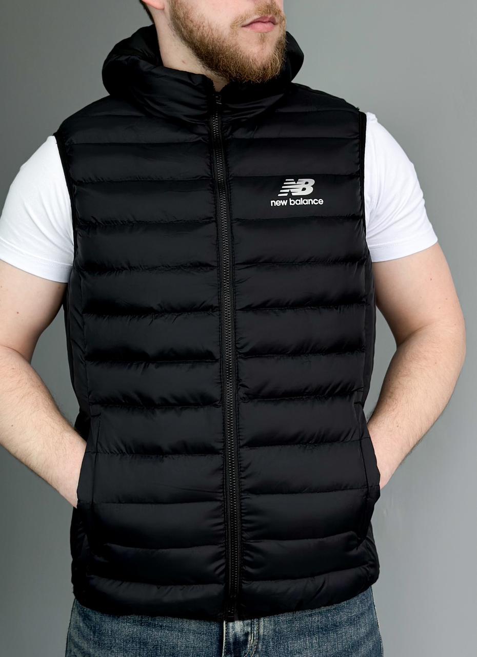 Жилетка чоловіча New Balance спортивна чорна великі розміри, Чоловічий жилет Нью Баланс із капюшоном батал