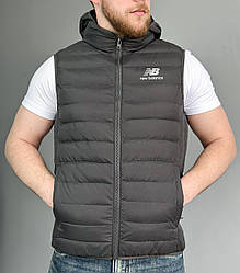 Жилетка чоловіча New Balance спортивна сіра великі розміри, Чоловічий жилет Нью Баланс із капюшоном батал