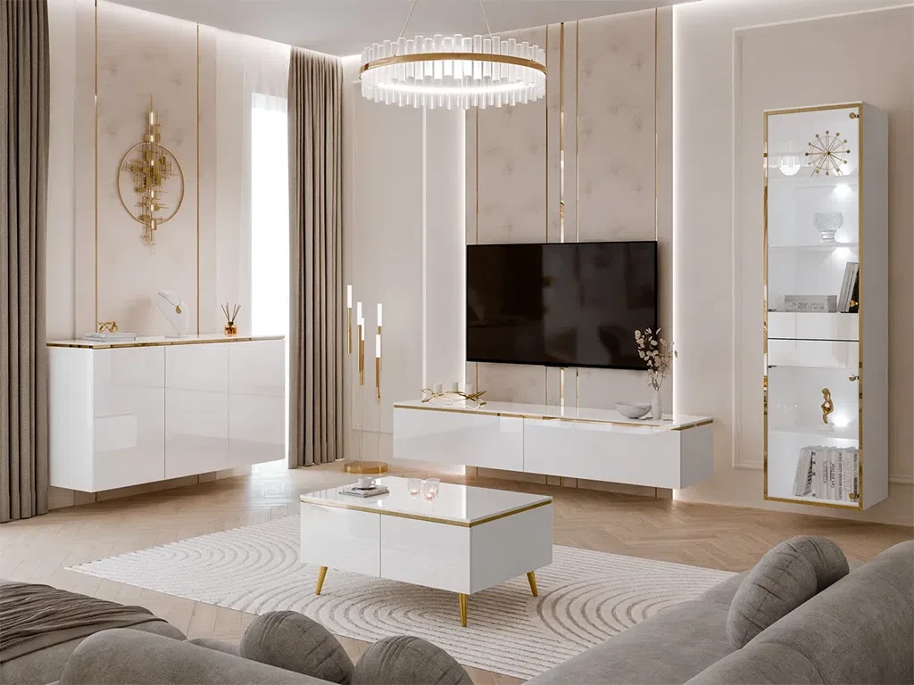 Набір меблів для вітальні Aurora Gloss (білий глянець / золотий), фото 1