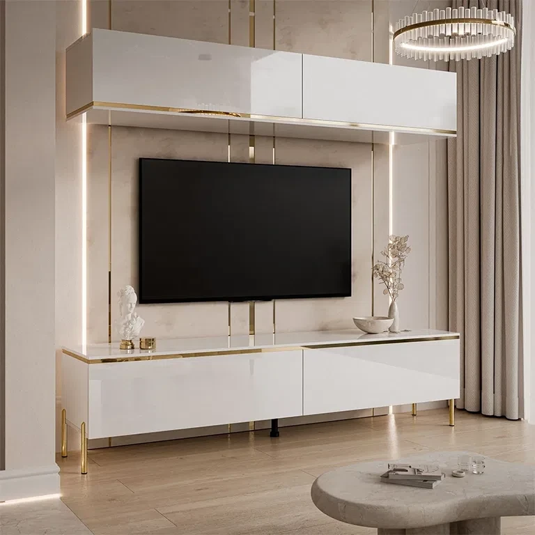Меблева стінка на прямих ніжках Aurora Gloss (білий глянець/золотий), фото 1