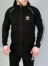 Спортивний костюм Adidas весна осінь, чоловічий спорт- костюм Адідас із капюшоном чорний, фото 3