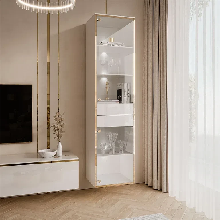 Вітрина навісна Aurora Gloss (білий глянець / золотий), фото 1