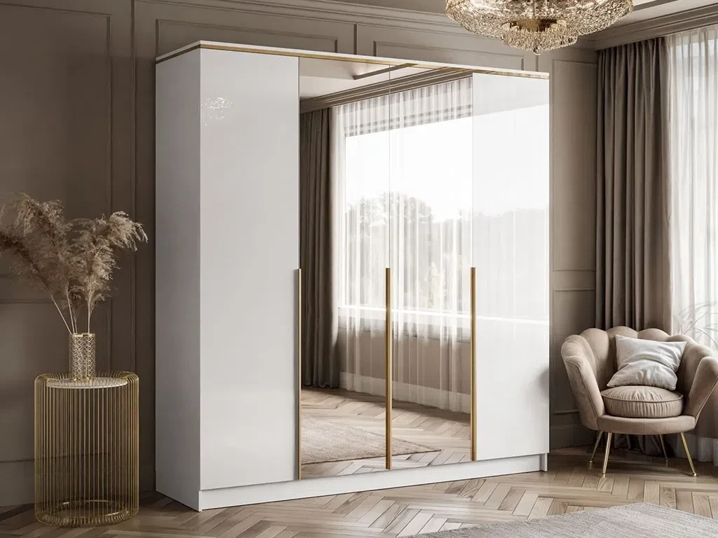 Шафа з дзеркалом Aurora Gloss 4D (білий глянець / золотий), фото 1