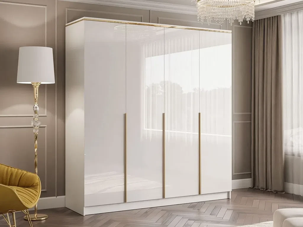Гардеробна шафа Aurora Gloss 4D (білий глянець/золотий), фото 1