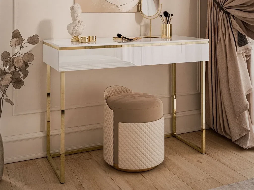 Туалетний столик на каркасі Aurora Gold Gloss (білий глянець/золотий), фото 1
