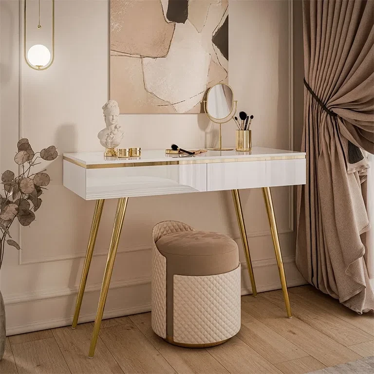 Туалетний столик на косих ніжках Aurora-S Gloss (білий глянець/золотий), фото 1