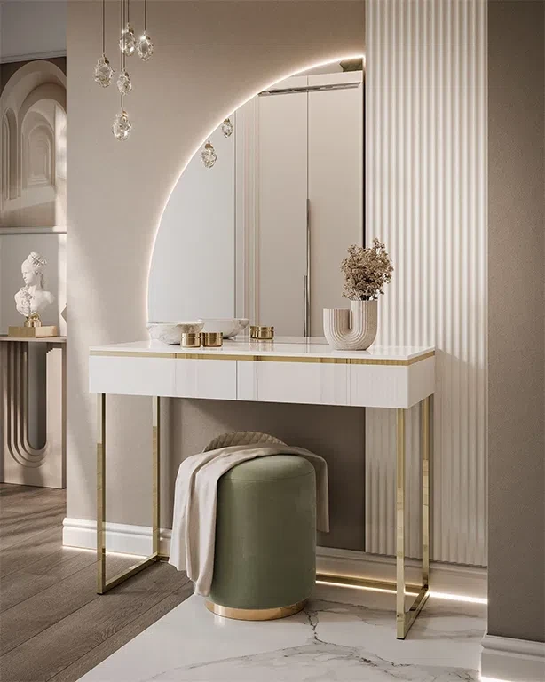 Туалетний столик на каркасі Aurora-Q Gold Gloss (білий глянець/золотий), фото 1