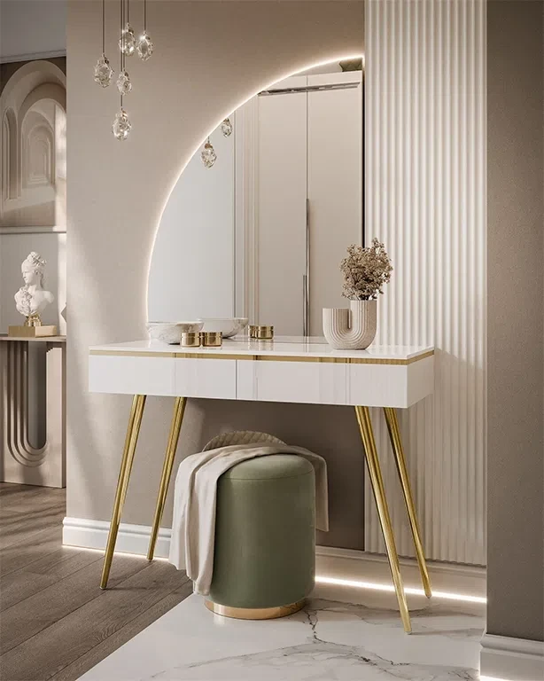 Туалетний столик на косих ніжках Aurora-SQ Gloss (білий глянець/золотий), фото 1