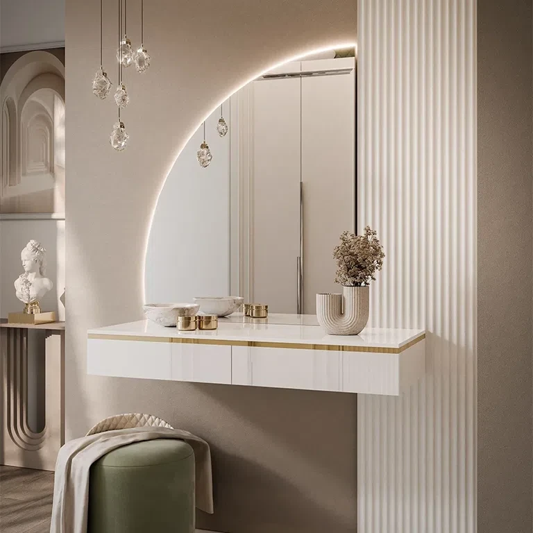 Туалетний столик навісний Aurora-Q Gloss (білий глянець/золотий), фото 1