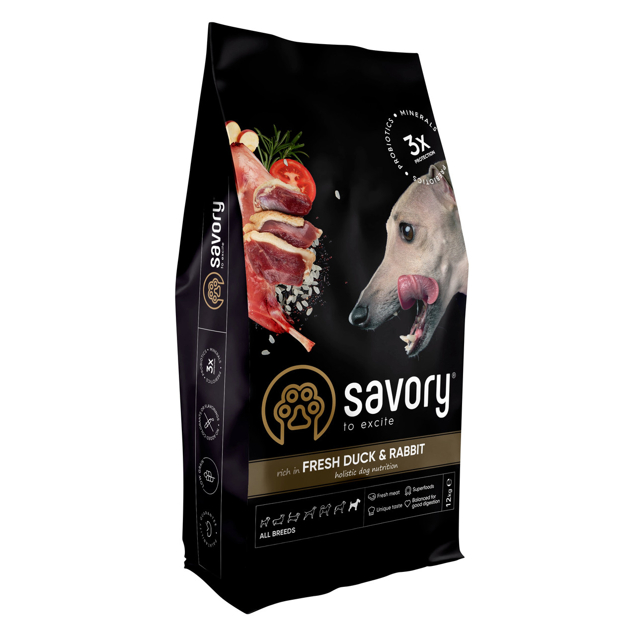 Сухий корм для собак усіх порід зі свіжим м'ясом качки та кроликом Savory 12 кг