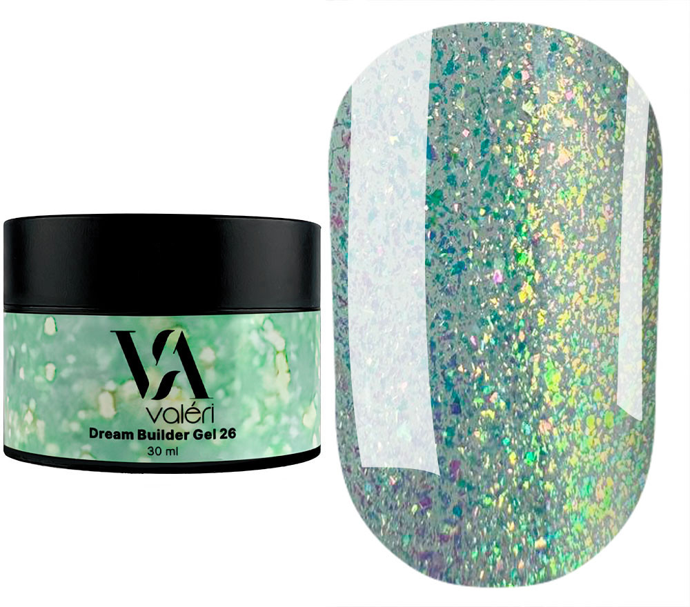 Гель для нарощування Valeri Dream Builder Gel, 30 мл №026, зелений із золотим відблиском