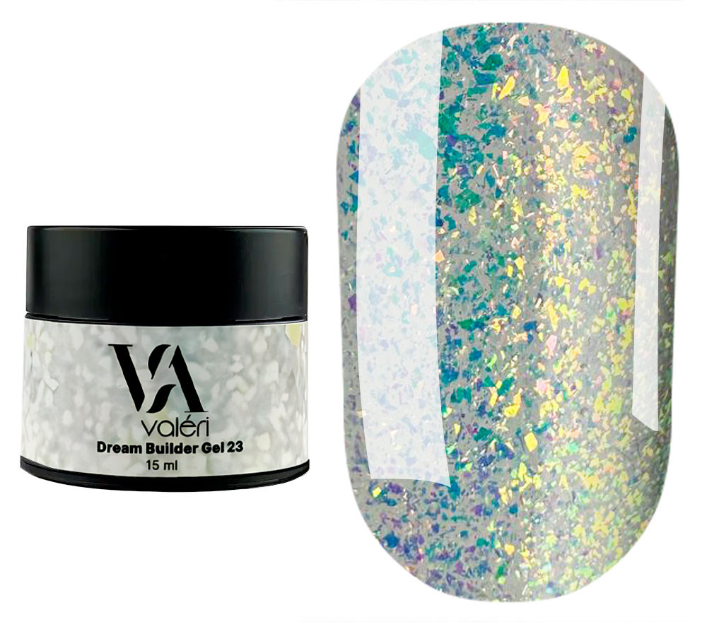 Гель для нарощування Valeri Dream Builder Gel, 15 мл №023, блакитний із золотим відблиском