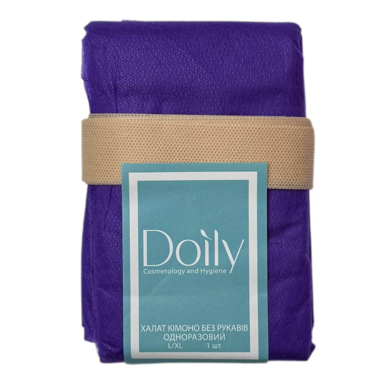 Халат кімоно Doily без рукавів з поясом зі спанбонду розмір L/XL (1 шт/пач), фіолетовий, фото 1