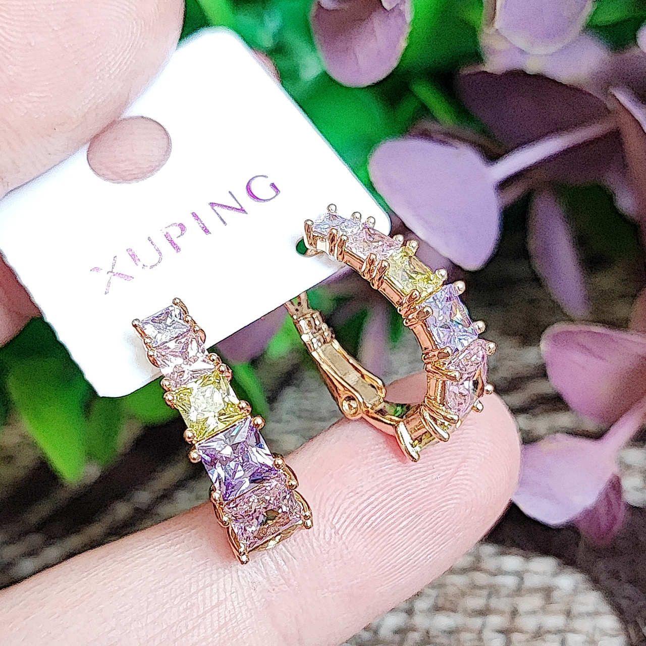 Сережки Xuping довжина 1.8см ширина 4-6мм медичне золото позолота 18К с1569