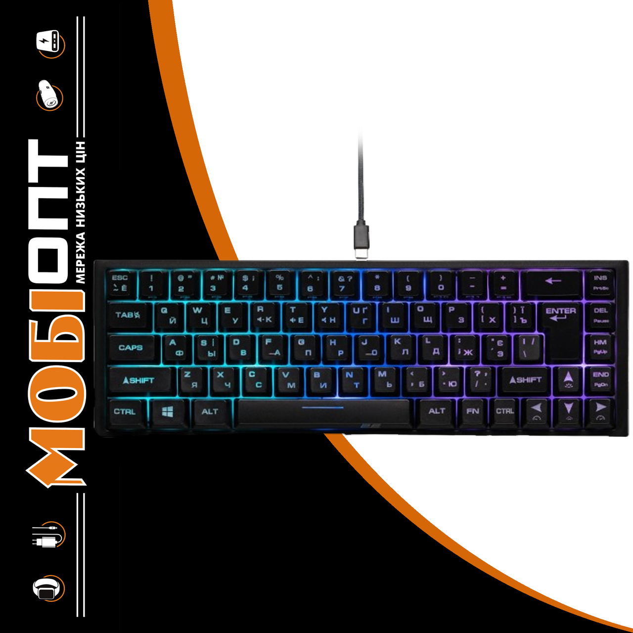 Клавіатура USB 2E KG350 LED Gaming black (2E-KG350UBK) UA, фото 1
