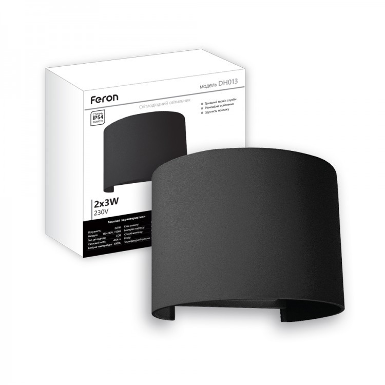 Архітектурний світлодіодний накладний світильник Feron DH013 6 Вт 4000 K чорний, фото 1