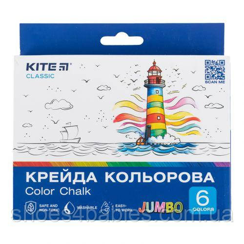 Мел кольоровий Jumbo, 6 цв. Kite Classic