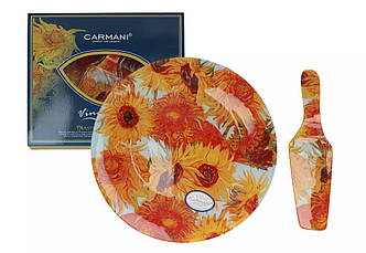 Скляна тарілка для торта з лопаткою Ван Гог Зіркова ніч Carmani d-30 см(198-1225)