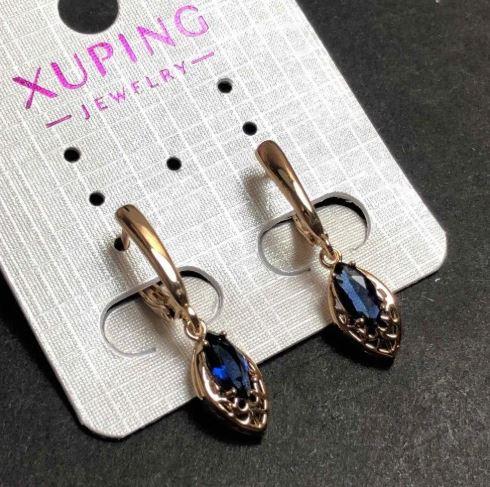 Сережки Xuping Позолота 18К з синім каменем d-27х7мм+-