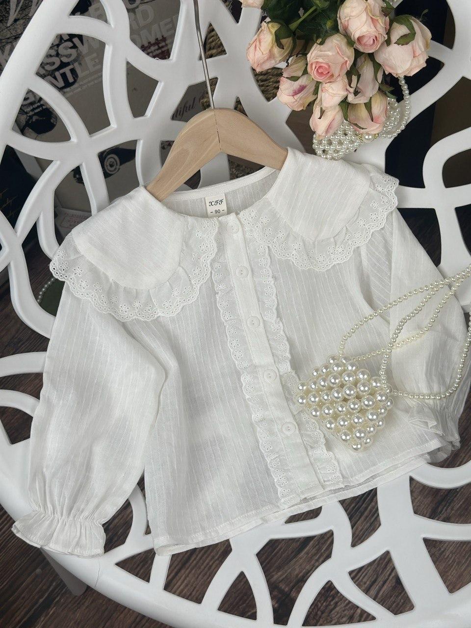 Блузка для дівчинки з мереживом і коміром Білий 222, 30, X.F.F., Білий, Для дівчаток, Весна Осінь, 98, фото 1