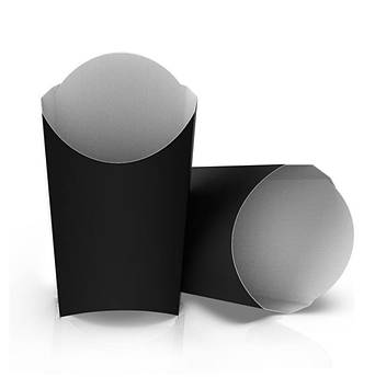 Упаковка для картоплі фрі 165×105×50, Велика ЧОРНА, 45 шт/уп