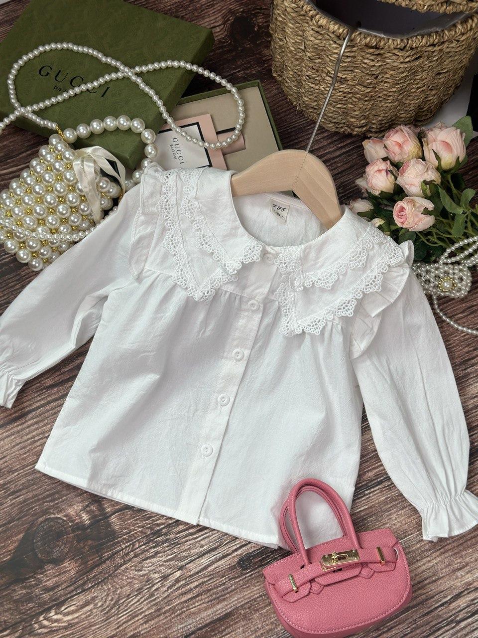 Блузка на дівчинку з подвійним коміром Білий 2203, 30, X.F.F., Білий, Для дівчаток, Весна Осінь, 128, фото 1