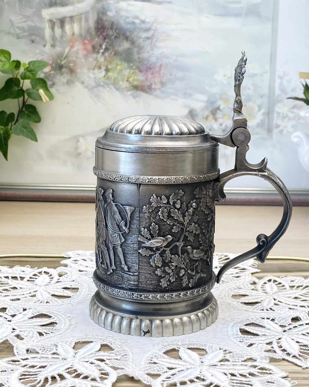 Німецький пивний олов'яний келих, харчове олово, Німеччина, мисливські мотиви, 350 мл, вінтаж