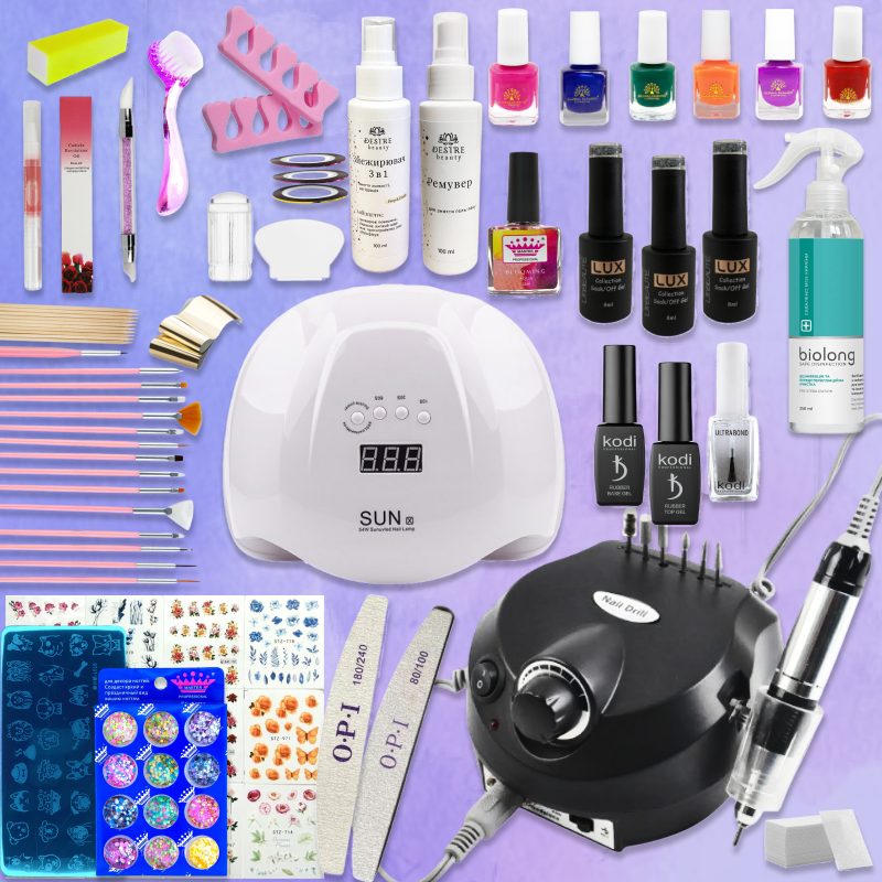 Великий набір для манікюру та дизайну нігтів з лампою Sun Х 54 Вт і фрезером ZS-601 65 Вт 45000 об/хв - фото 1 - id-p1819781654