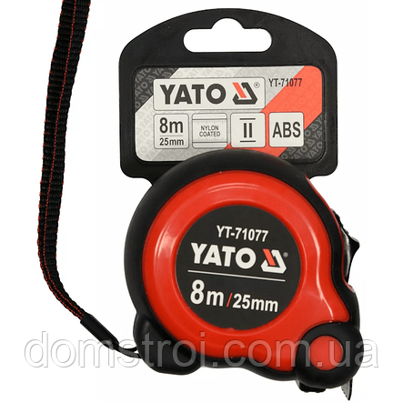 Рулетка 8м х 25мм сталева стрічка з подвійним блокуванням YATO YT-71077, фото 3