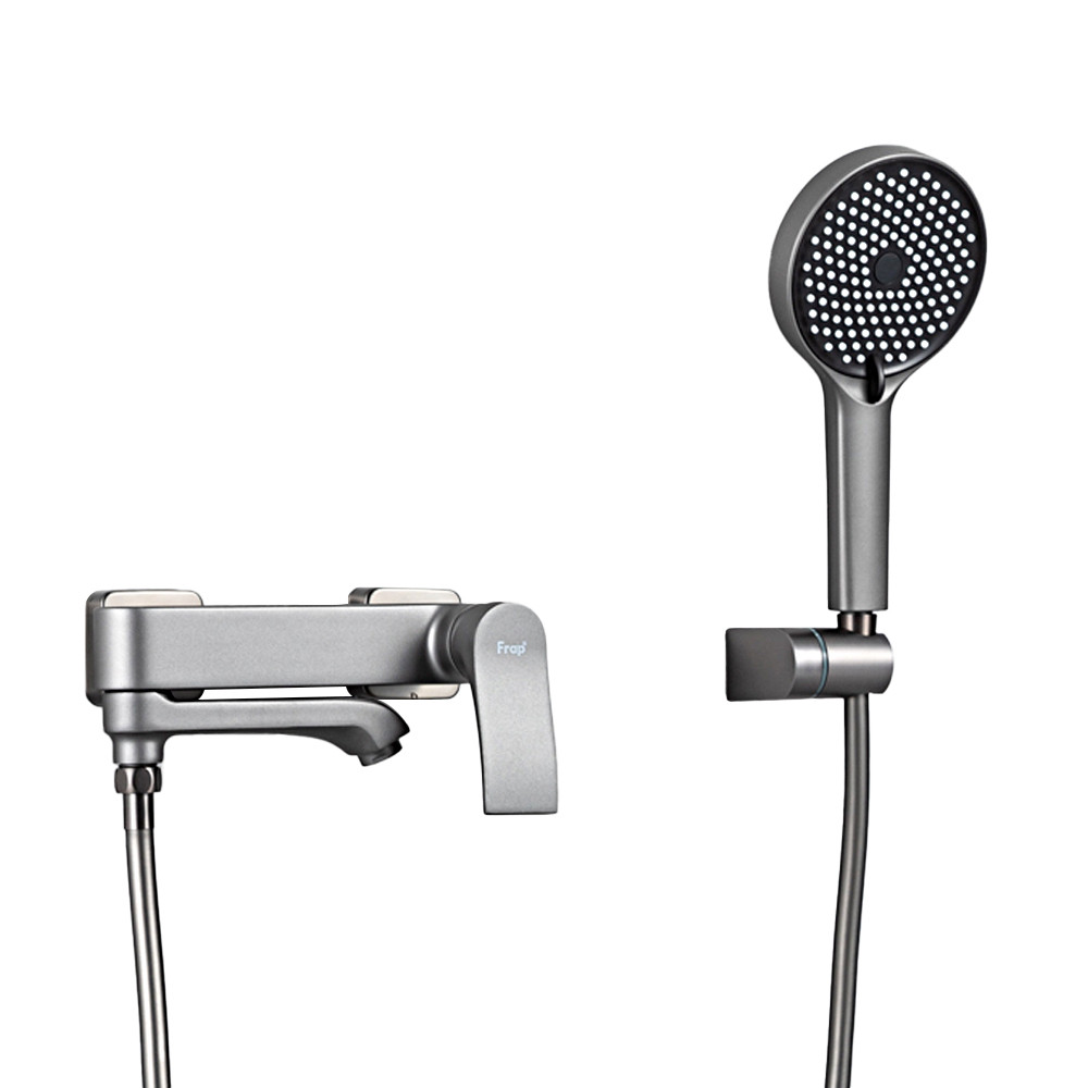 Змішувач для ванни округлий Frap F3275-19 матовий графіт душ 2 режими, фото 1