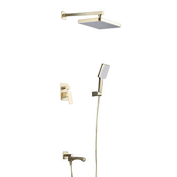 Душова система з тропічним душем прихованого монтажу Frap F7176 квадратна-3 на 3 споживачі матове золото